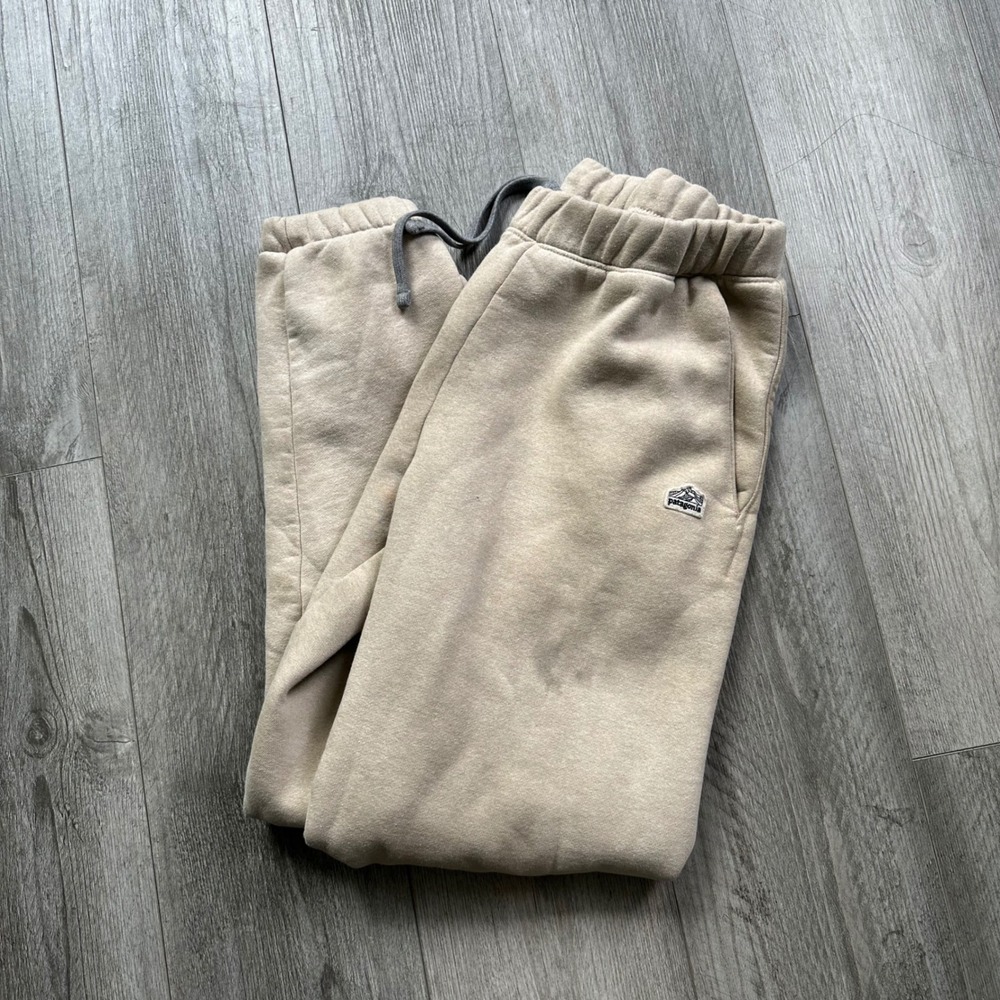 Patagonia Uprisal Sweatpants Mens S Beige Tan Striped Cuff Fleece Jogger